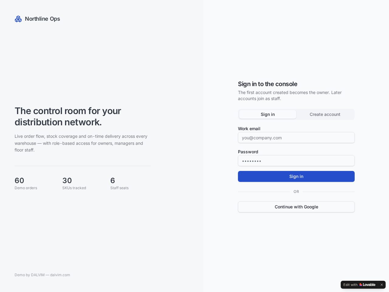 Northline Ops — operations dashboard live demo screenshot